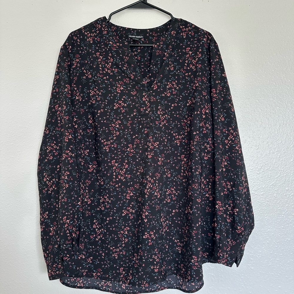 Hilary Radley Black and Pink Floral Blouse